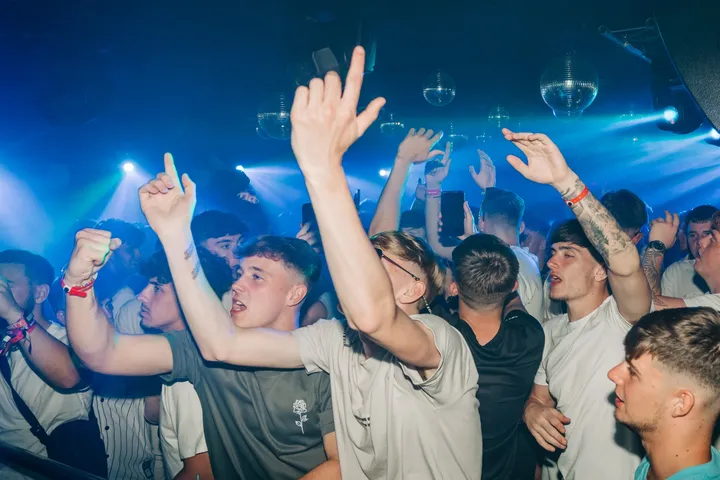 Lads dancing at Mansion Club Night in Magaluf