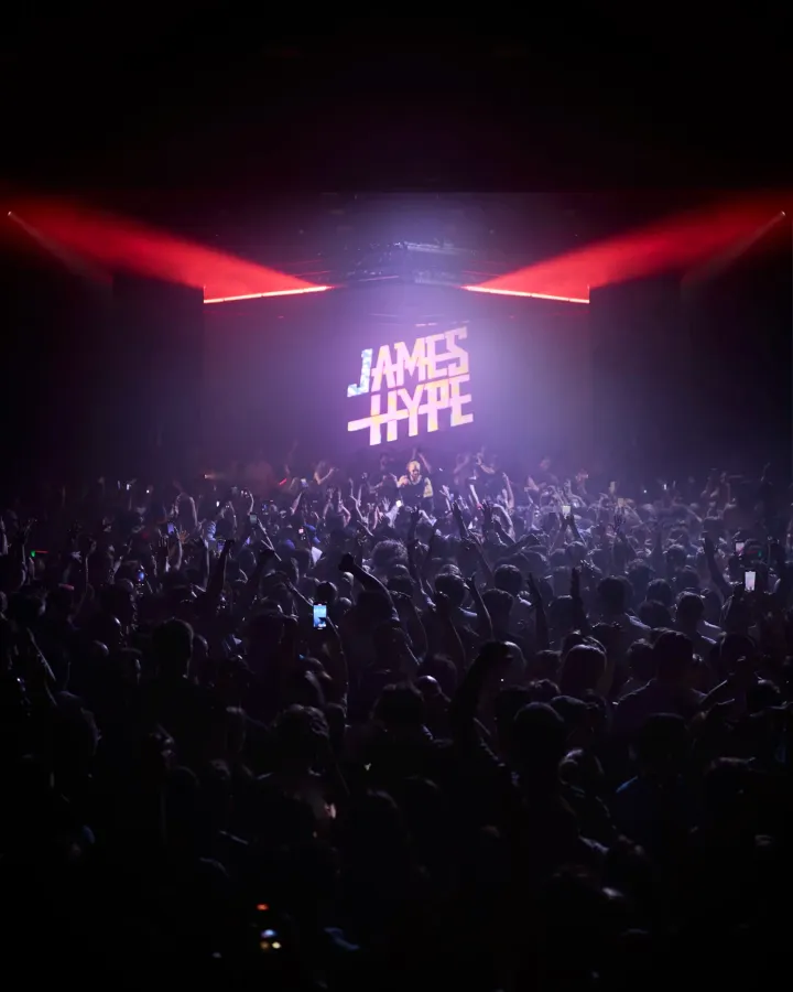 Massive crowd at James Hype’s show Our House - Hï Ibiza, packed dancefloor, lights flashing and energy at its peak all night.