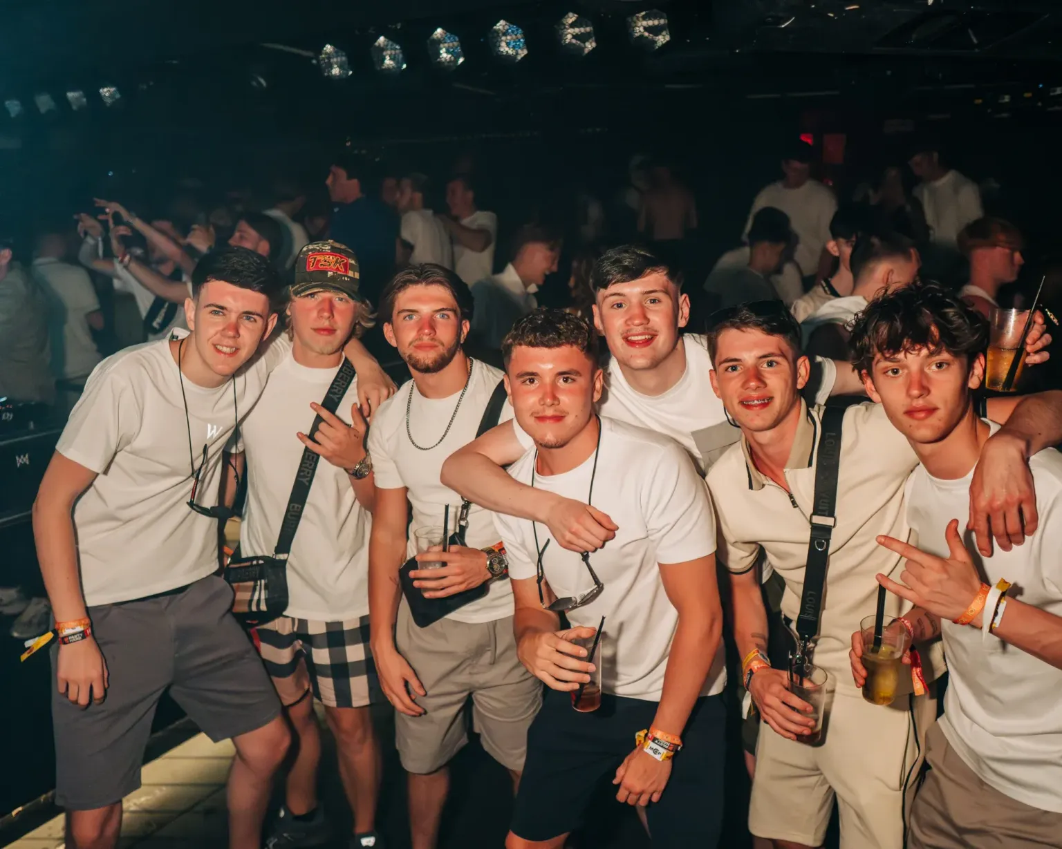 Lads posing together during a night out in Magaluf