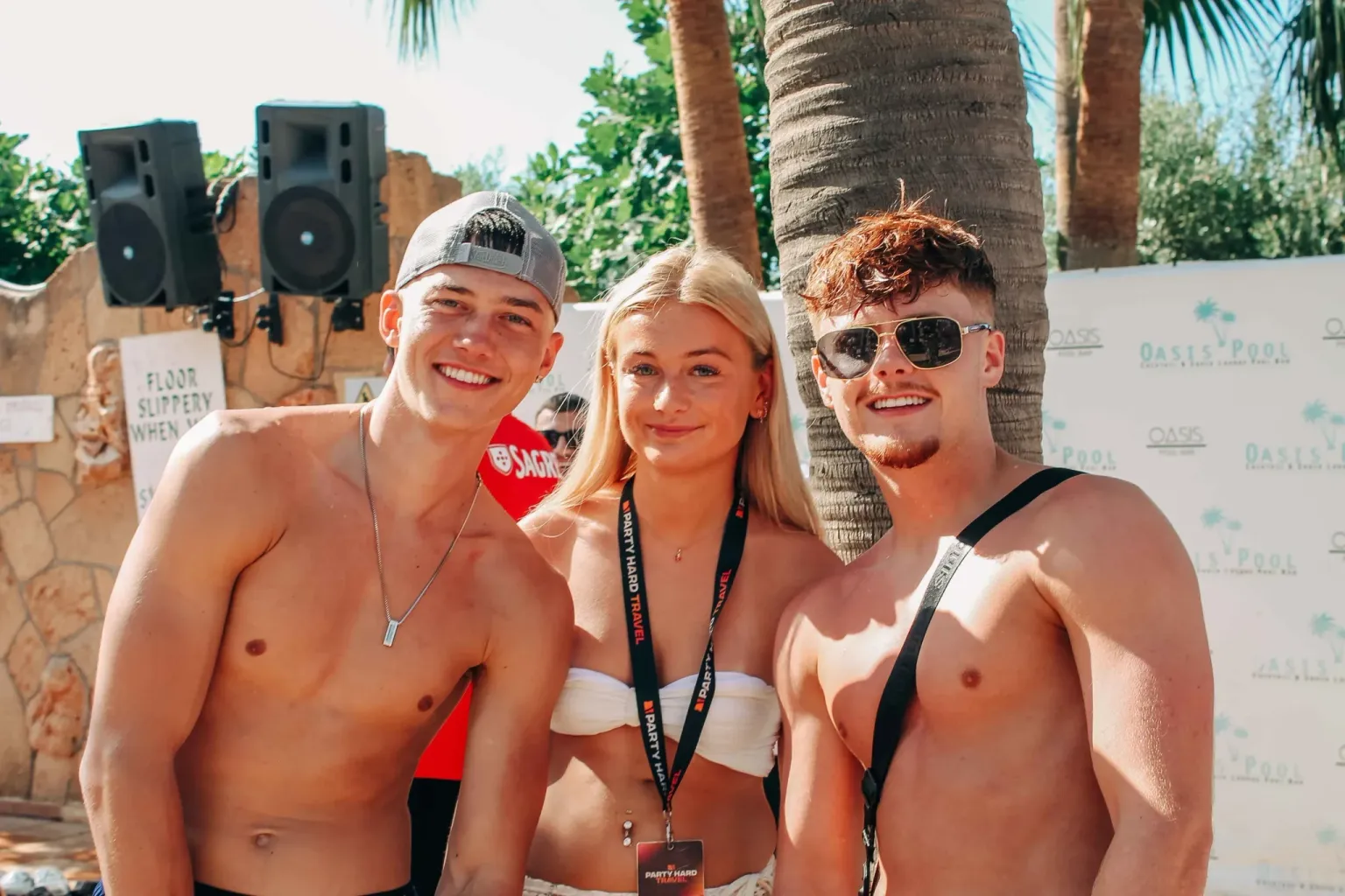 Girl and lads posing together during a day out in Malia