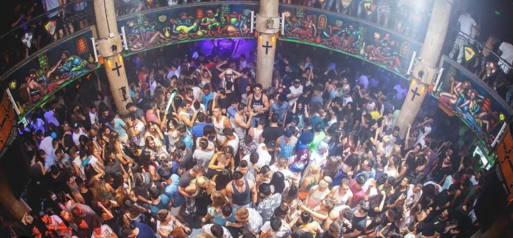 Castle Club Ayia Napa inside view of crowd dancing, Birds Eye view