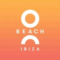 O Beach Ibiza logo in white on an orange to pink gradient background