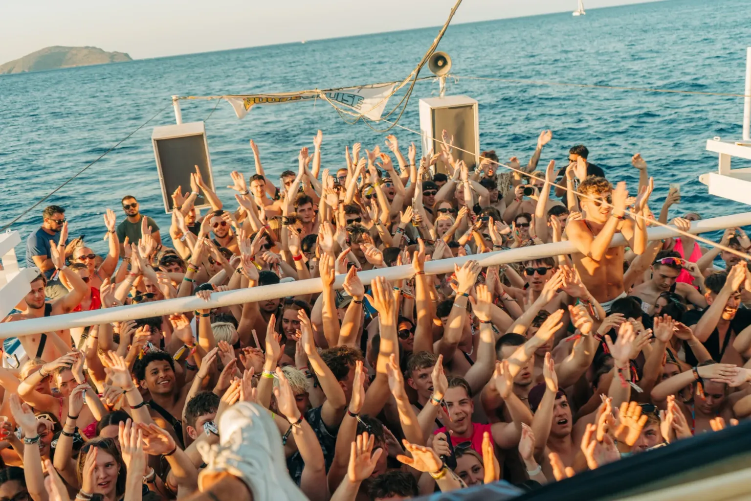 Crowd partying on the Malia Booze Cruise